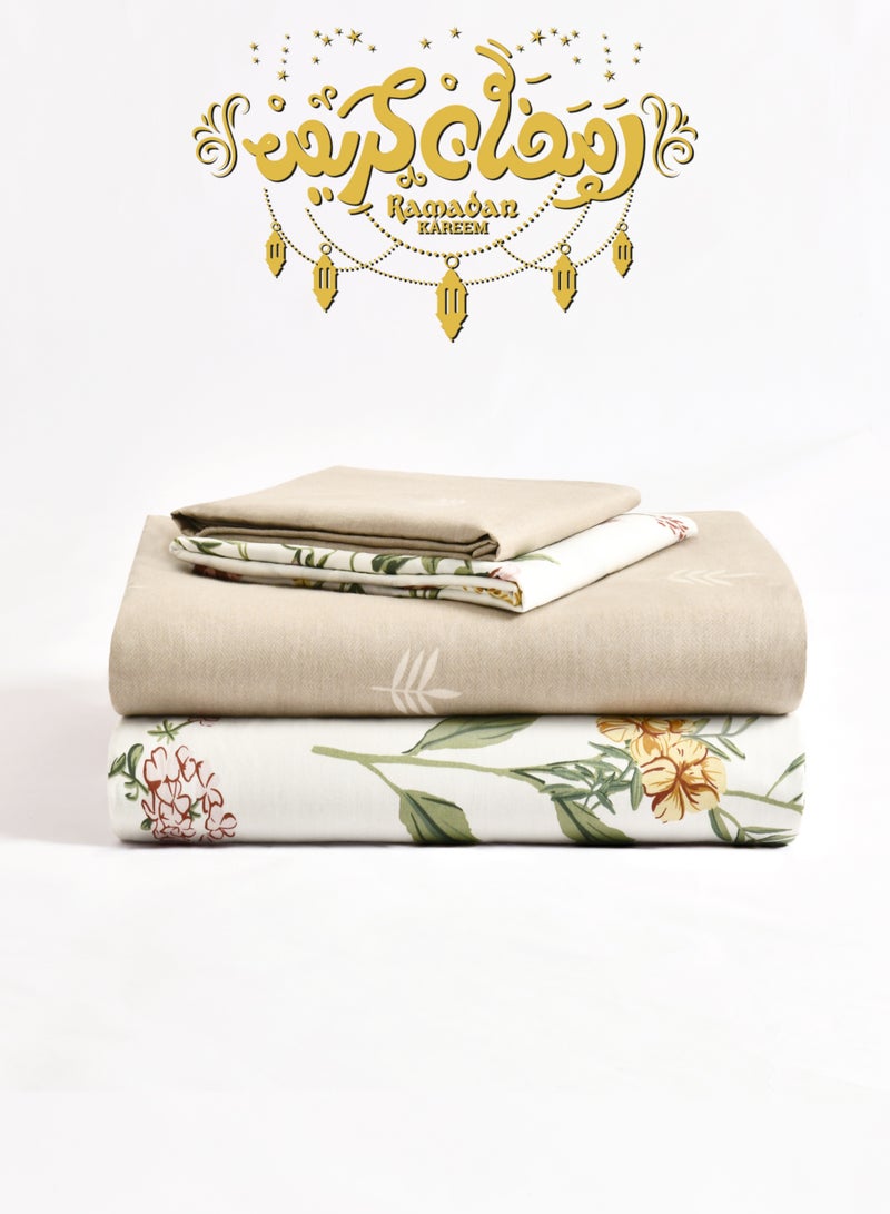 سيد المنسوجات المنزلية طقم غطاء لحاف قطن مزهر من ماستر هوم، يناسب سرير بحجم مفرد 120 × 200 سم، مصنوع من قطن بجودة 200 خيط في البوصة، طقم من 4 قطع بسحاب وإغلاق بأربطة الزوايا - Image 1